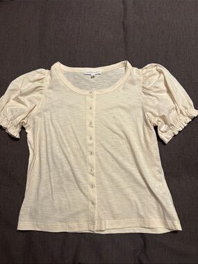 Cream Puff-Sleeve Button-Front Top